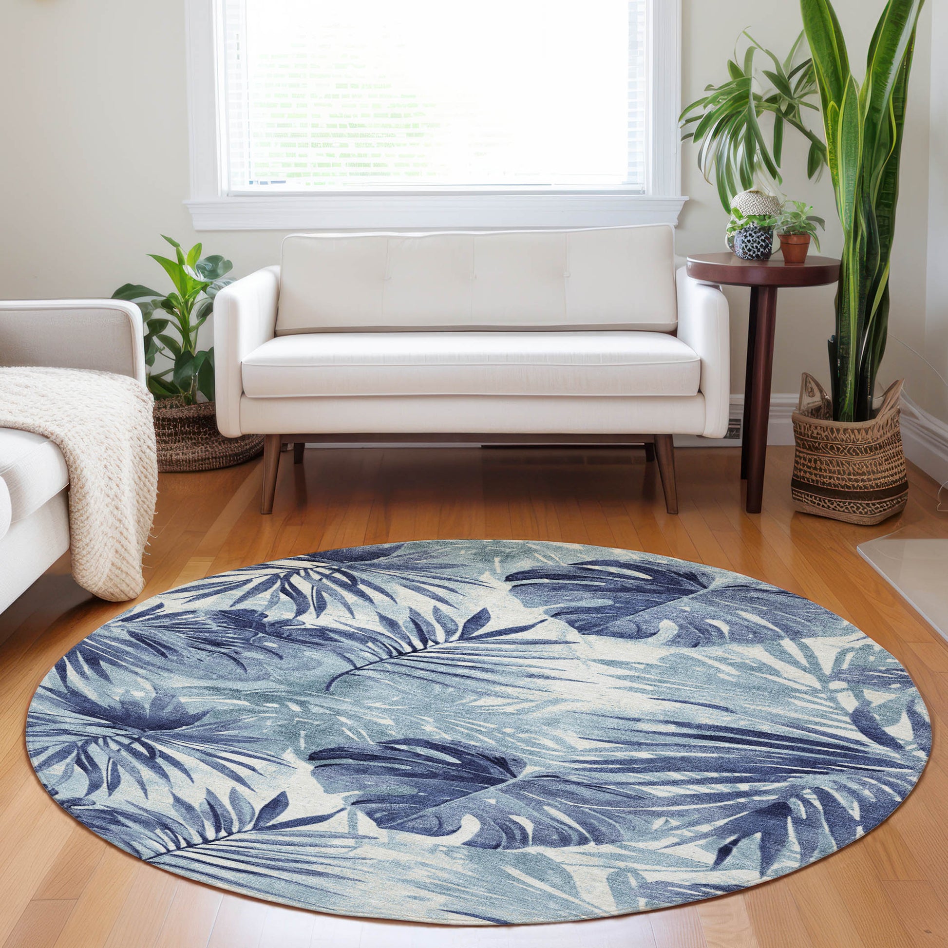 Addison Rugs Chantille ACN1886BU 8 x 8 (ft) Loomed Blue Round Indoor/Outdoor Geometric Machine washable Pet Friendly Area rug