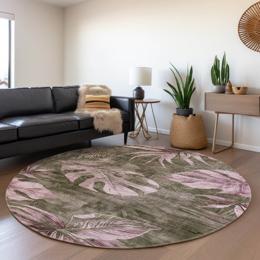 Addison Rugs Chantille ACN1887BR 8 x 8 (ft) Loomed Brown Round Indoor/Outdoor Geometric Machine washable Pet Friendly Area rug