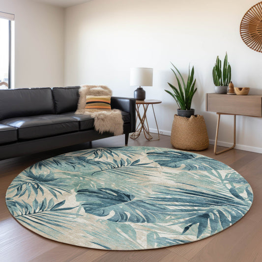 Addison Rugs Chantille ACN1886TE 8 x 8 (ft) Loomed Teal Round Indoor/Outdoor Geometric Machine washable Pet Friendly Area rug