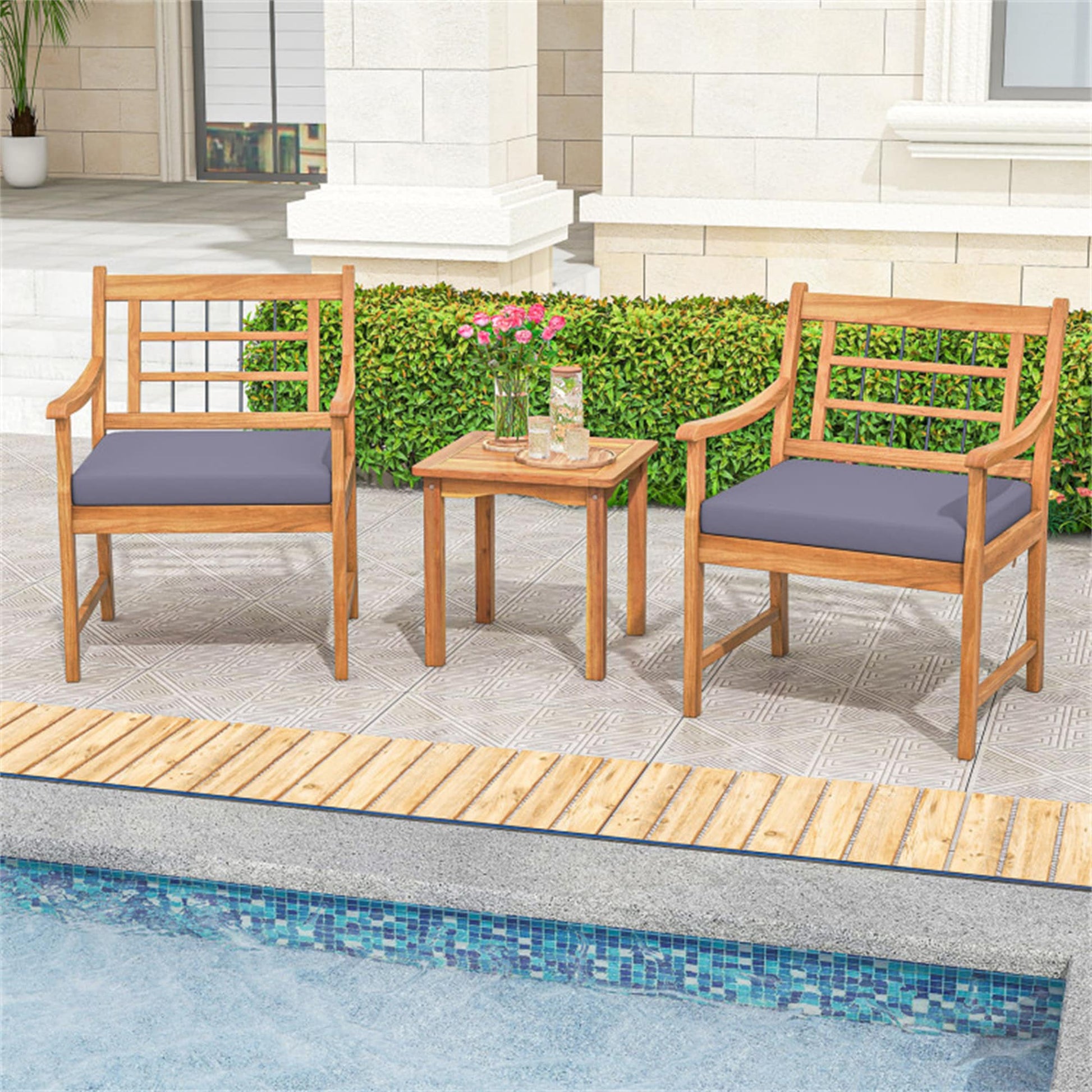 BABOOM Outdoor Furniture Set 3 -Piece Patio Conversation Set with Gray Non-Woven Fabric Cushions