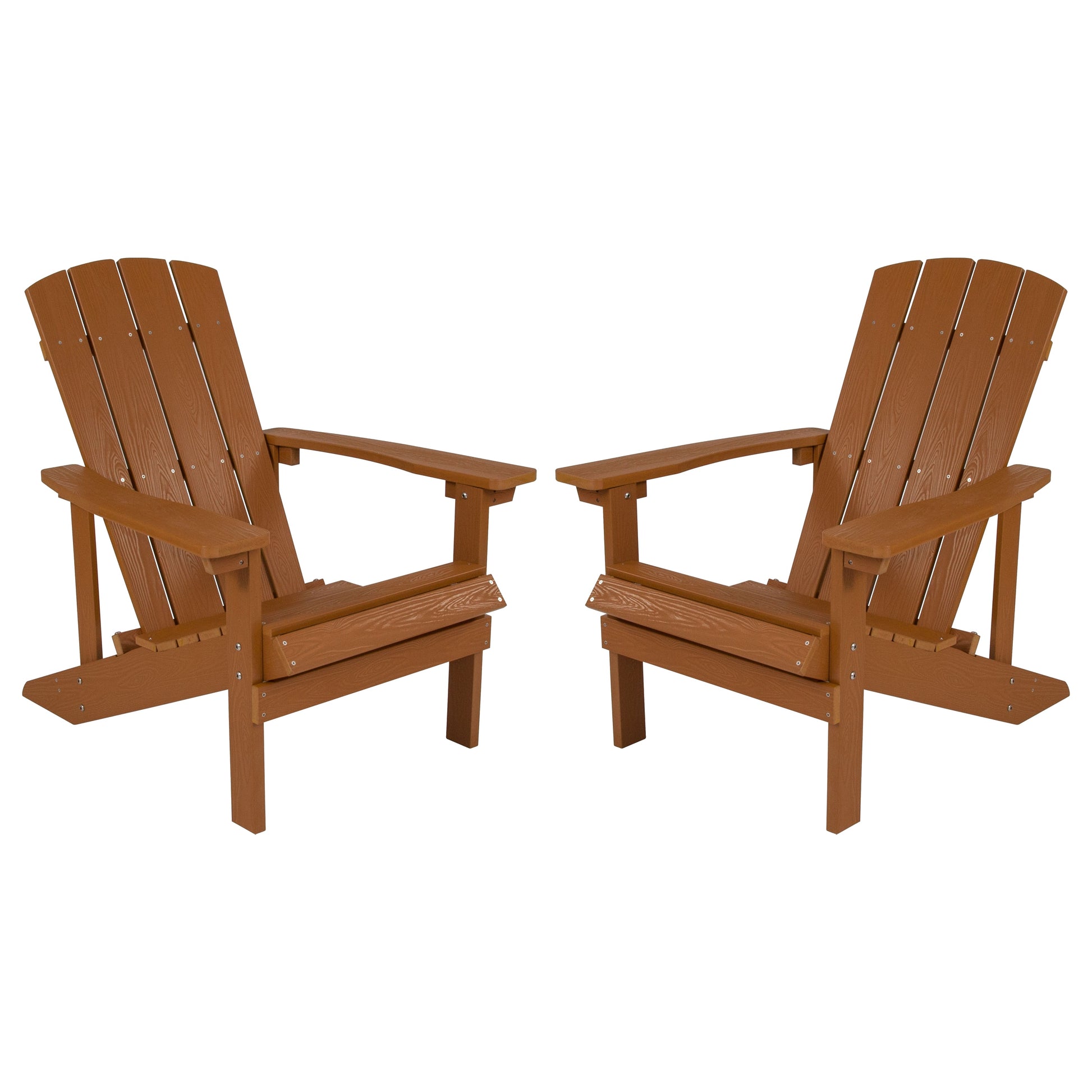 Flash Furniture Charlestown Set of 2 Brown Resin Frame Stationary Adirondack Chair with Slat Seat
