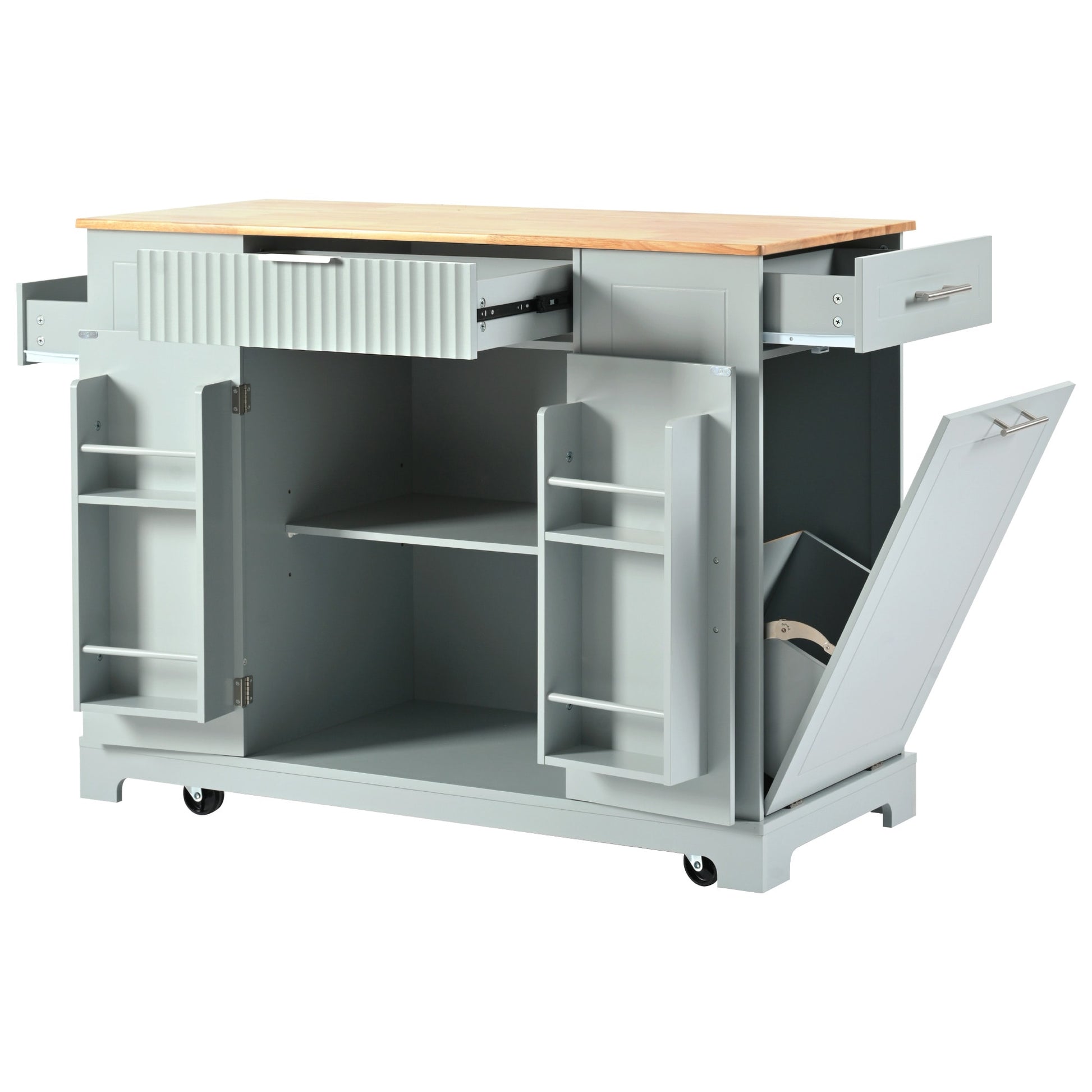 SINOFURN Gray MDF Base with Wood Wood Top Rolling Kitchen Island ( 20.5-in x 48.5-in x 36.4-in )