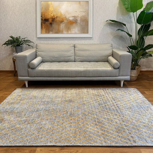 Alfa Rich 7 x 10 (ft) Loomed Gray Gold Rectangular Indoor Geometric Bohemian/Eclectic Machine washable Pet Friendly Area rug