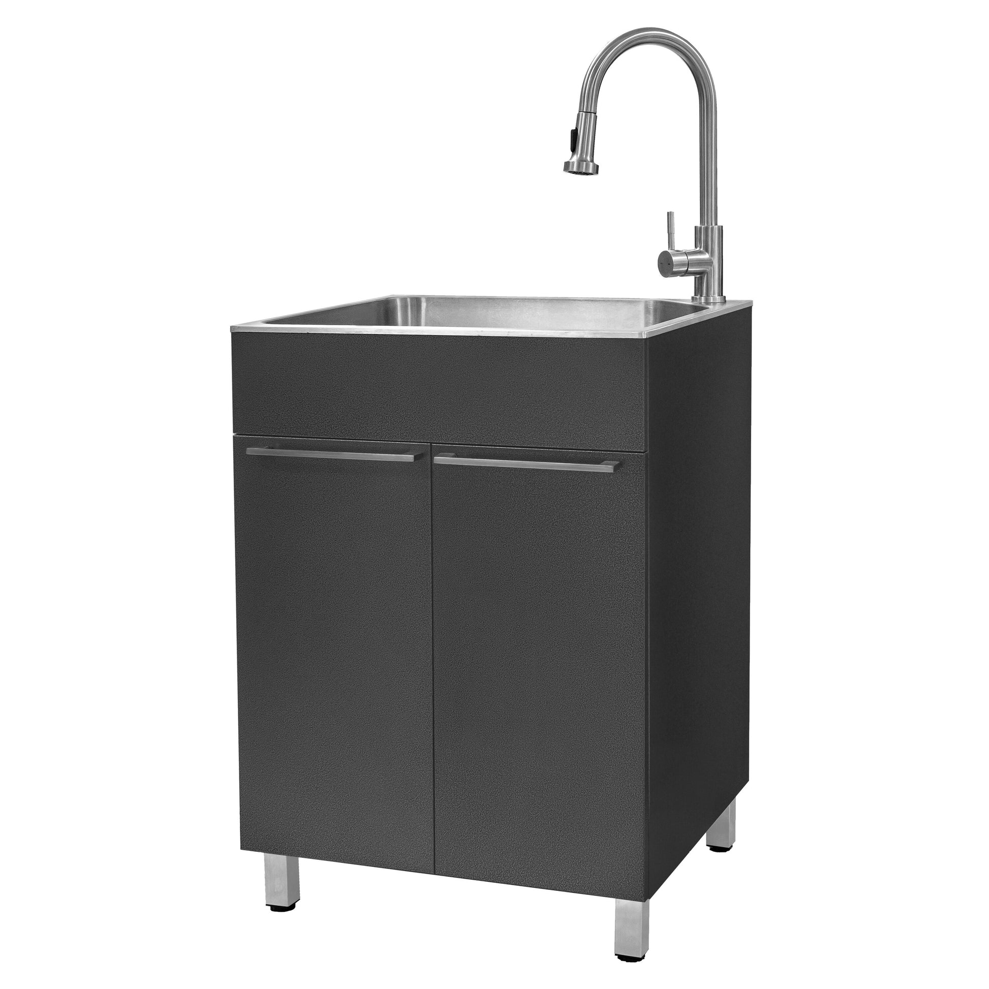 Presenza 24.1-in x 21.3-in 1 -Basin Brushed Steel Drop-in Utility tub with Faucet