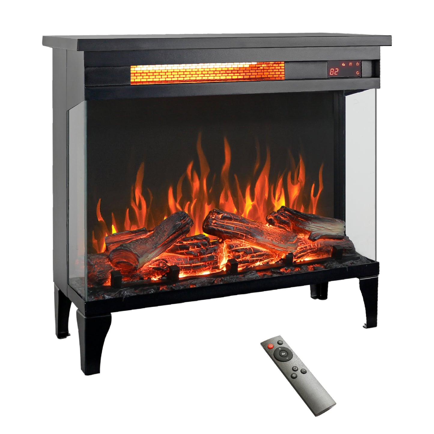 Mondawe 23.9-in W Black Free standing Infrared quartz Corner or flat wall Electric Fireplace with Remote Control Included
