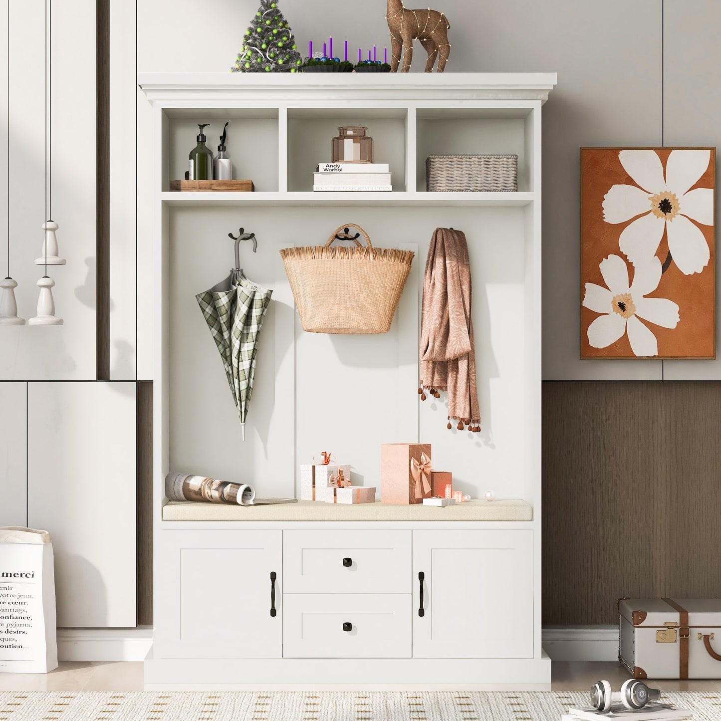 JIMSMAISON Modern 47.2-in White Composite Hall Tree