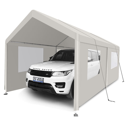Lycvki 9.5-ft W x 19.88-ft L x 9.25-ft H White Metal Carport with Polycarbonate Roof