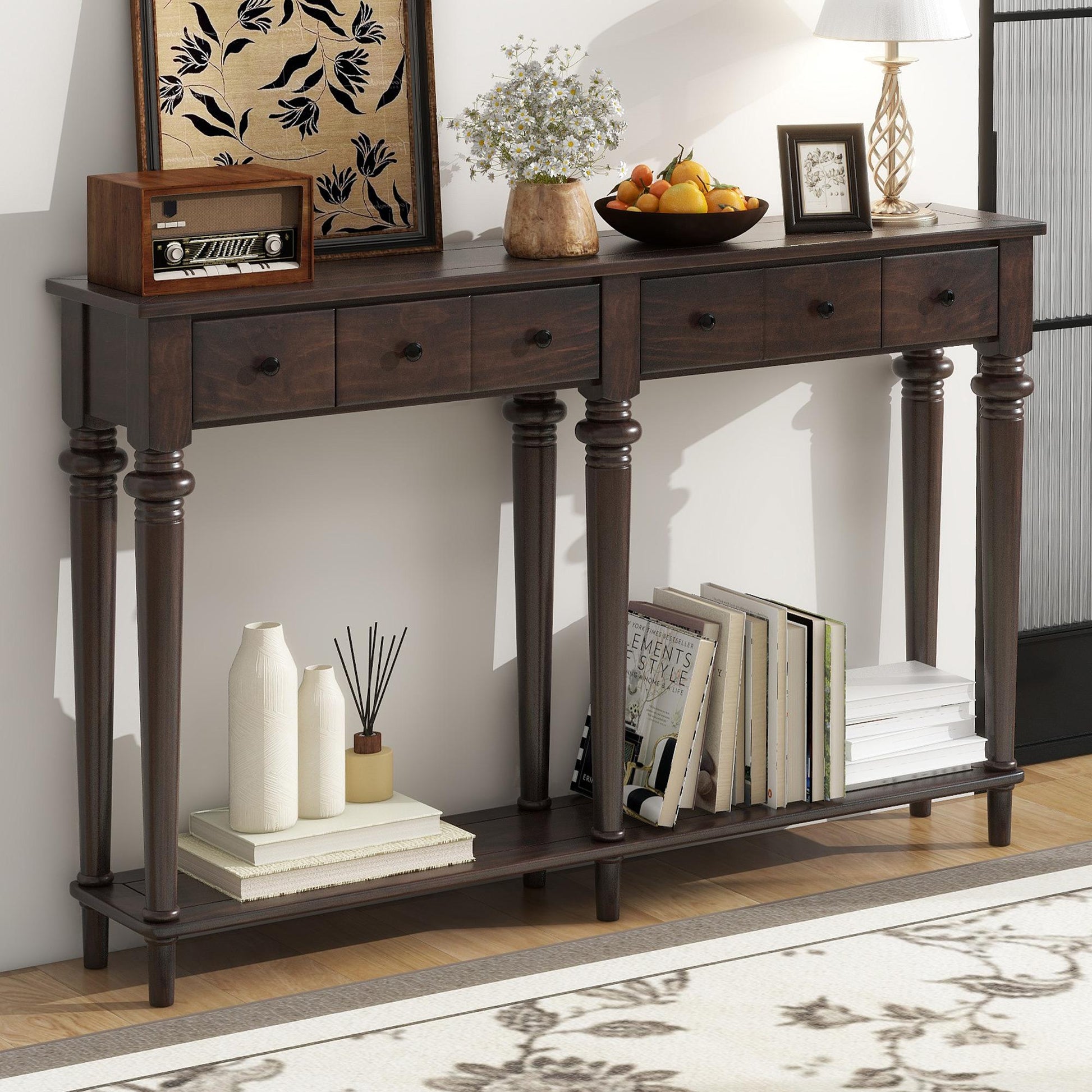 Bayfeve Modern Wood Wood Pine 59.8-in W x 34.1-in H Console table with Drawers