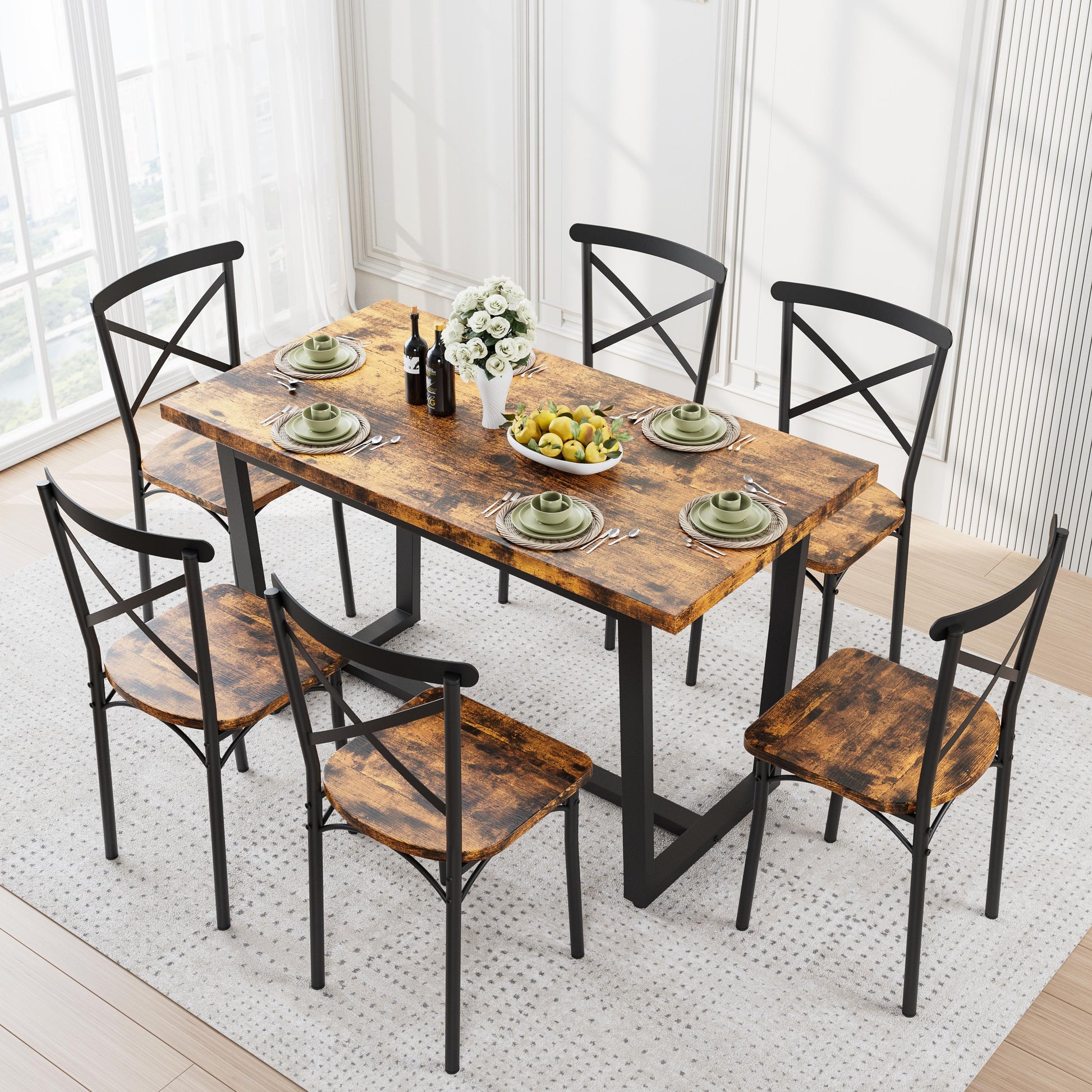 Bayfeve 7-piece Dining Set Brown Contemporary/Modern Dining Room Set with Rectangular Table ( Seats 6 )