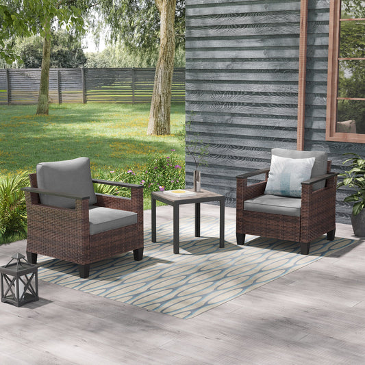 Sonkuki 3 -Piece Wicker Patio Conversation Set with Gray Cushions