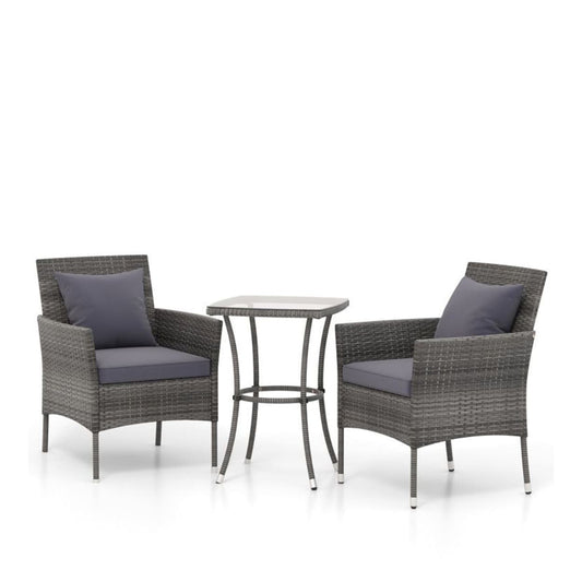 AHIOU HOME Alton 3 -Piece Rattan Patio Conversation Set with Gray Cushions