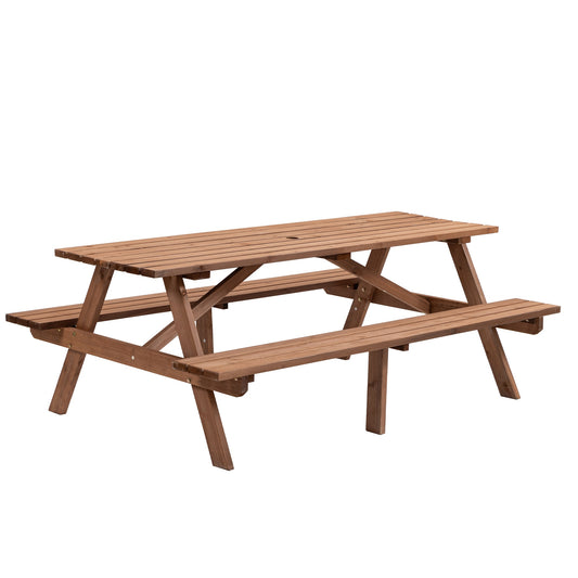 SINOFURN 75-in Brown Douglas fir Rectangle Picnic Table