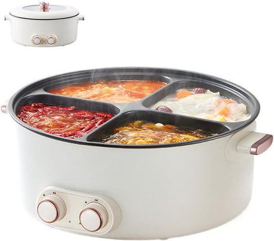 6L Electric Pot 4 Compartment - Chafing Dish,Multi-Functional Electric Hot Pot - Suitable for 2-6 People,Large Capacity Integrated Hot Pots for Household
