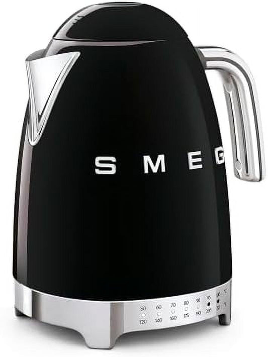 7-Cup Variable Temperature Electric Kettle - Retro Style Aesthetic with Advanced Technology - Stainless Steel, 1400W, 120V, 360° Swivel Base, Keep Warm Function (Black)