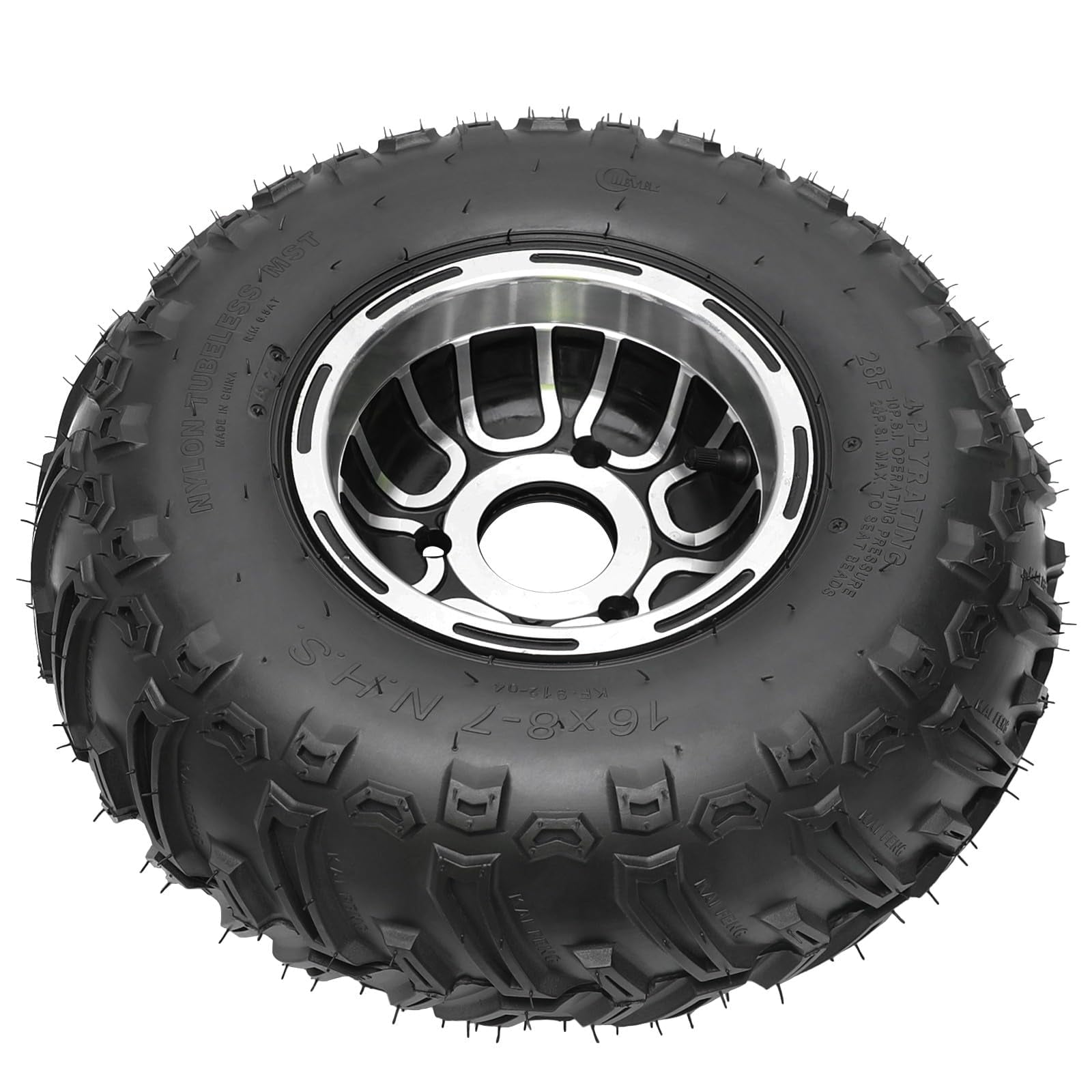 7 Inch 16x8-7 ATV Wheel Tire 16x8x7 Go-Kart Quad Tubeless Tire and Rim 4PR Aluminum Rim 3 Bolt Off Road Tire for UTV Mini Bike Go Cart Golf Cart Lawn & Garden Mower 110cc 125cc (1)