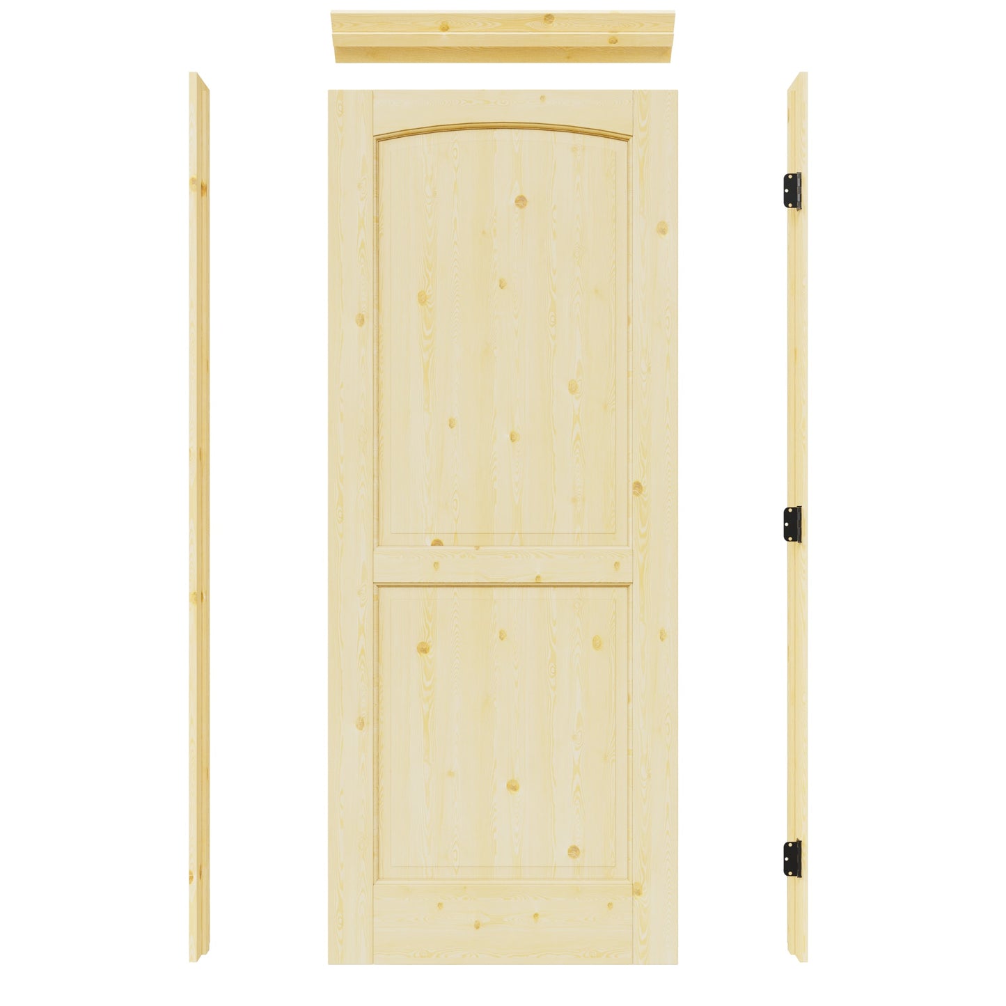 JUJUBON 30-in x 80-in Natural Quickly Assemble Jamb Solid core 2-panel round top Right hand Textured Unfinished Pine Wood Flat Jamb Single Prehung Interior Door
