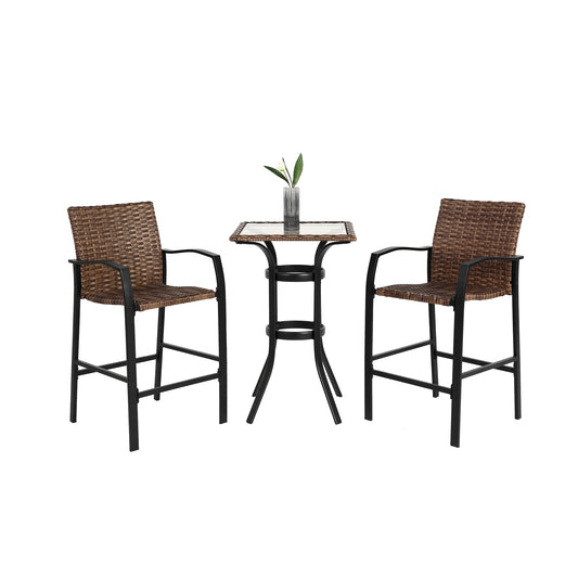 Bybafun 3 -Piece Rattan Patio Conversation Set