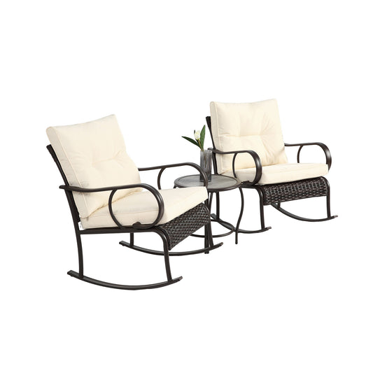 Bybafun 3 -Piece Rattan Patio Conversation Set with Off-white Cushions