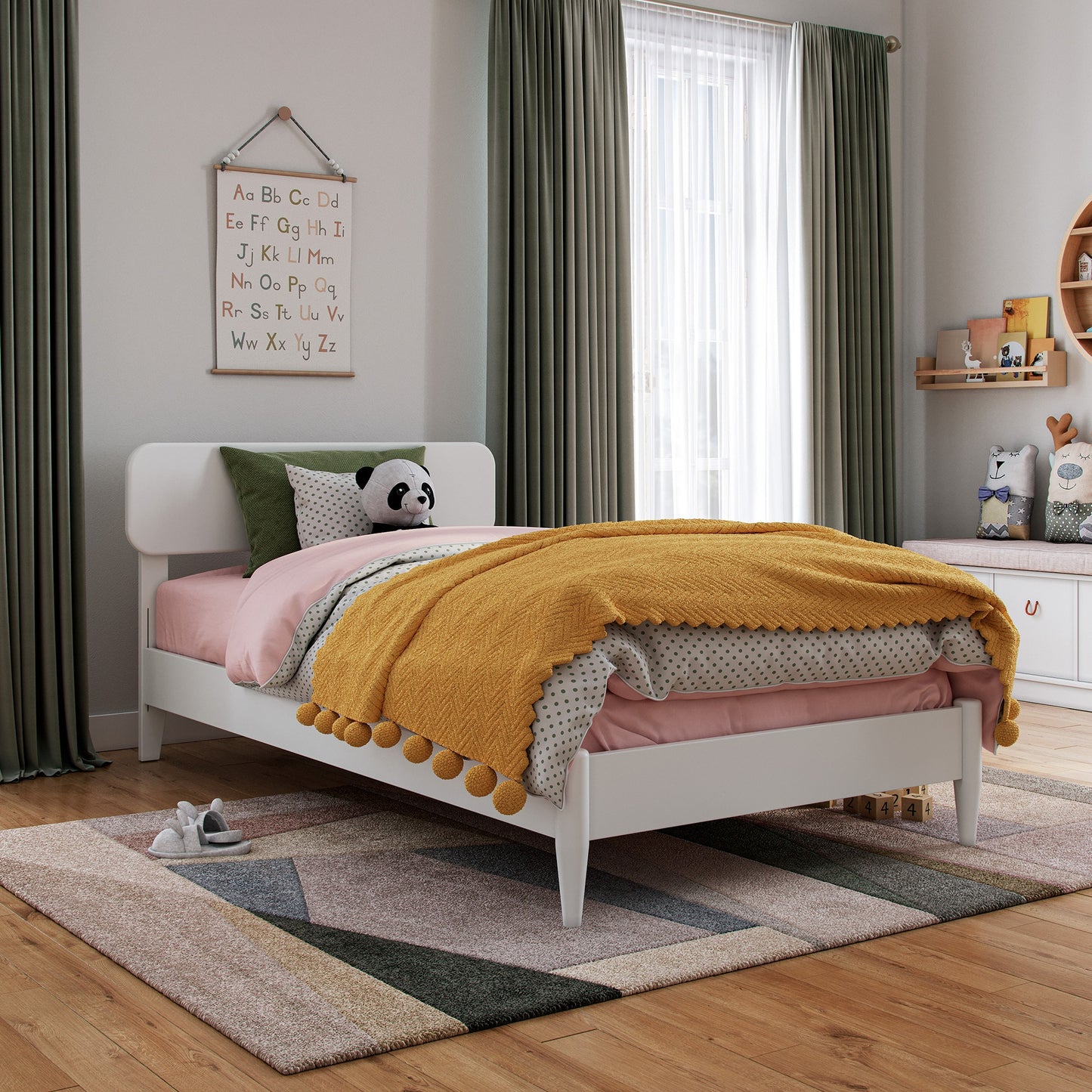 AFI Twin White Wood Low-Profile Bed with Headboard