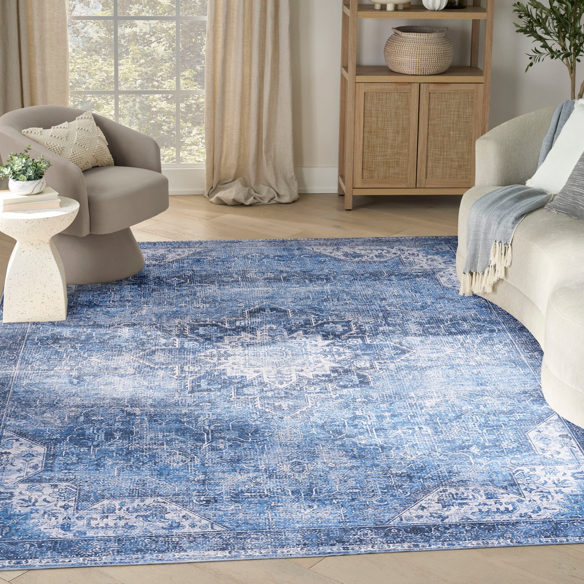 Nourison Home Nourison Washables 9 x 12 (ft) Loomed Blue Rectangular Indoor Medallion Area rug