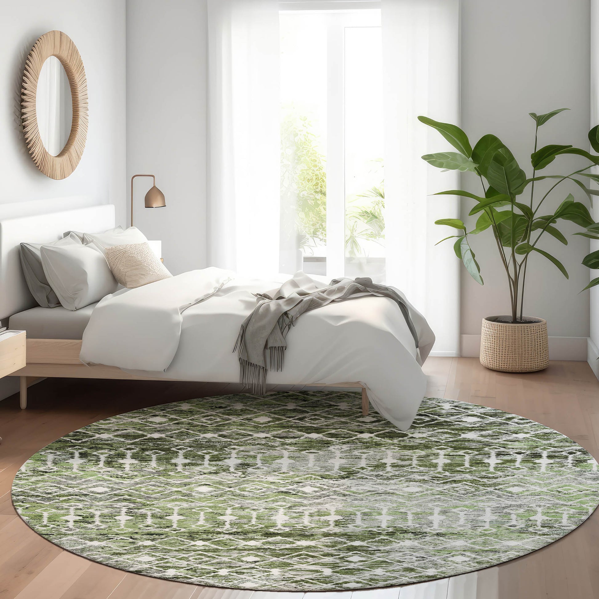 Addison Rugs Chantille ACN1638OL 8 x 8 (ft) Loomed Olive Round Indoor/Outdoor Machine washable Pet Friendly Area rug