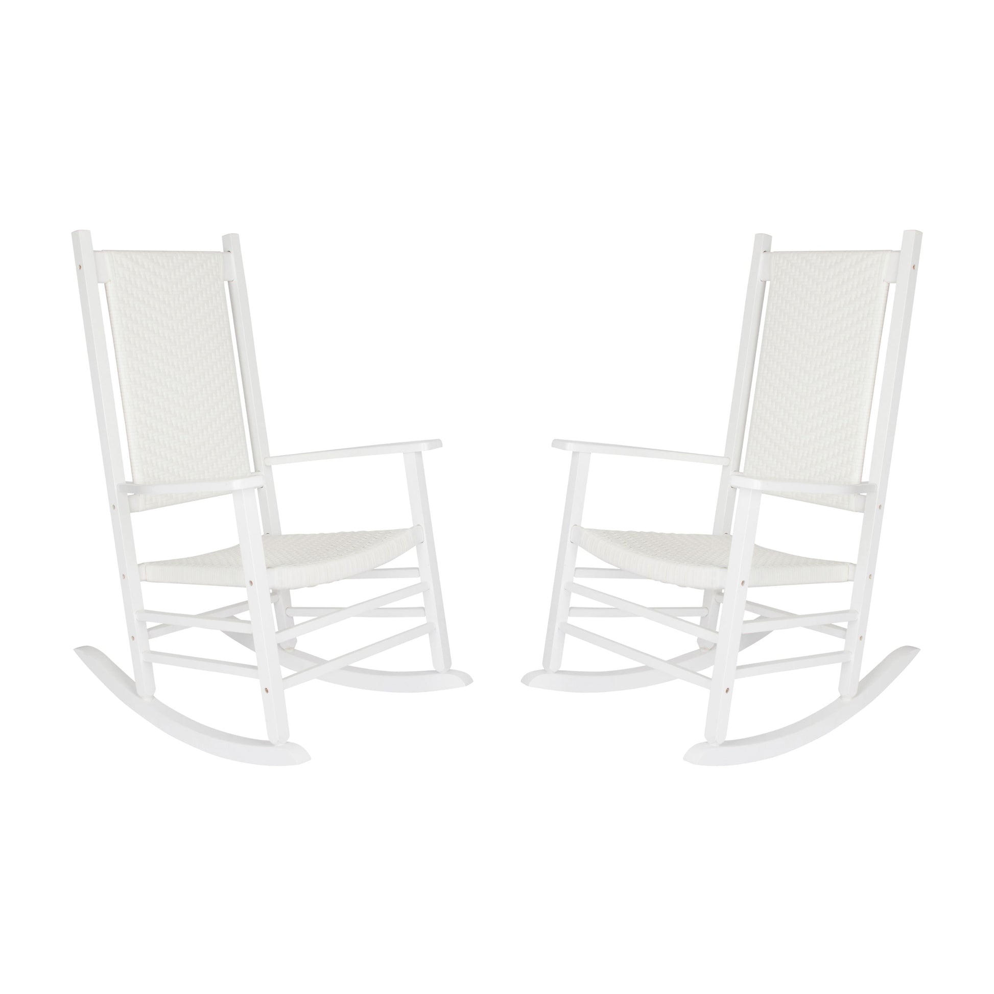 Shine Company Set of 2 White Wood Frame Rocking Chair with Slat Seat