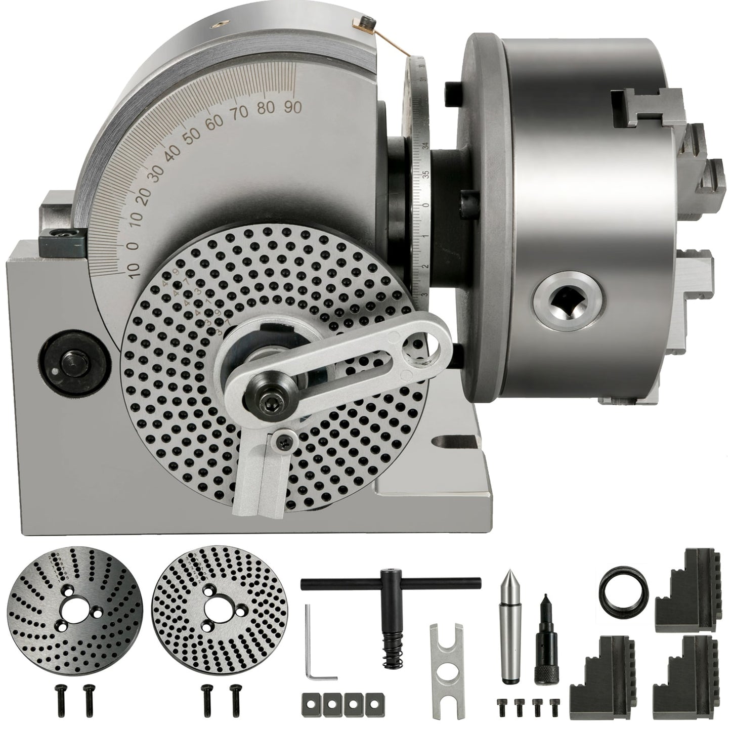 SVOPES Semi-Universal Dividing Head Set with 6inch 3-Jaw Chuck. Tailstock. and Dividing Plates for Milling. Grinding. and Drilling Applications