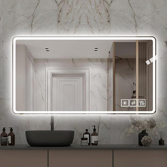 Bayfeve LED Bathroom Mirror 48-in x 32-in Polished Frameless Rectangle Dimmable LED Lighted Fog Free Bathroom Vanity Mirror ( Clear )