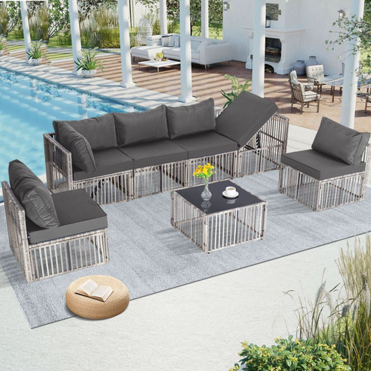 EarlGrove 7 -Piece Wicker Patio Conversation Set with Gray Cushions