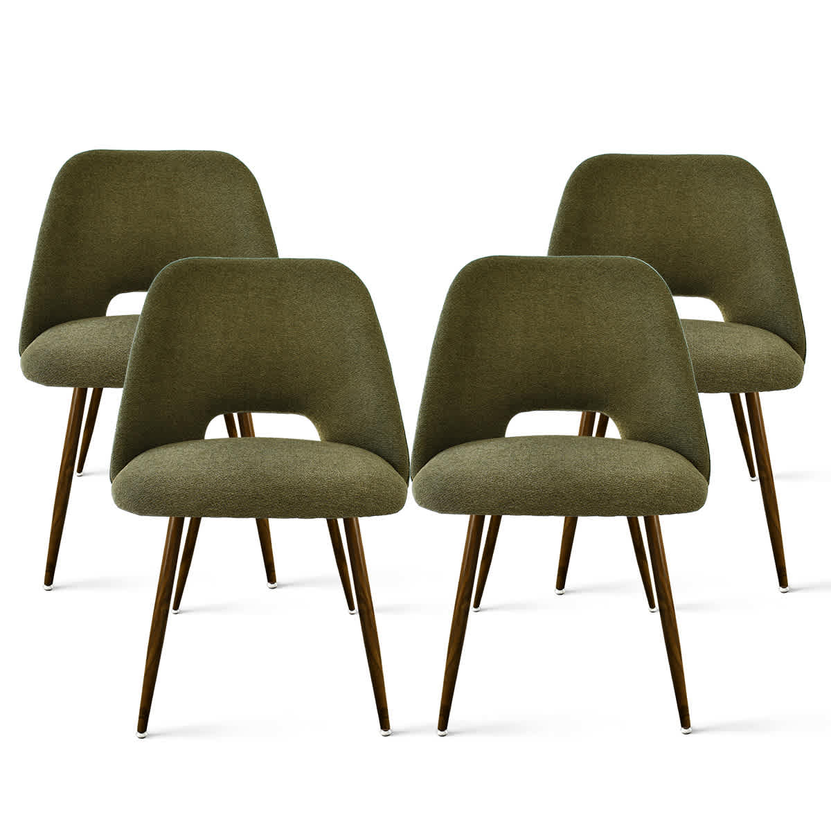 Maison Boucle Set of 4 Green Upholstered Dining Room Chairs with Metal Legs Modern Fabric Chairs for Kitchen