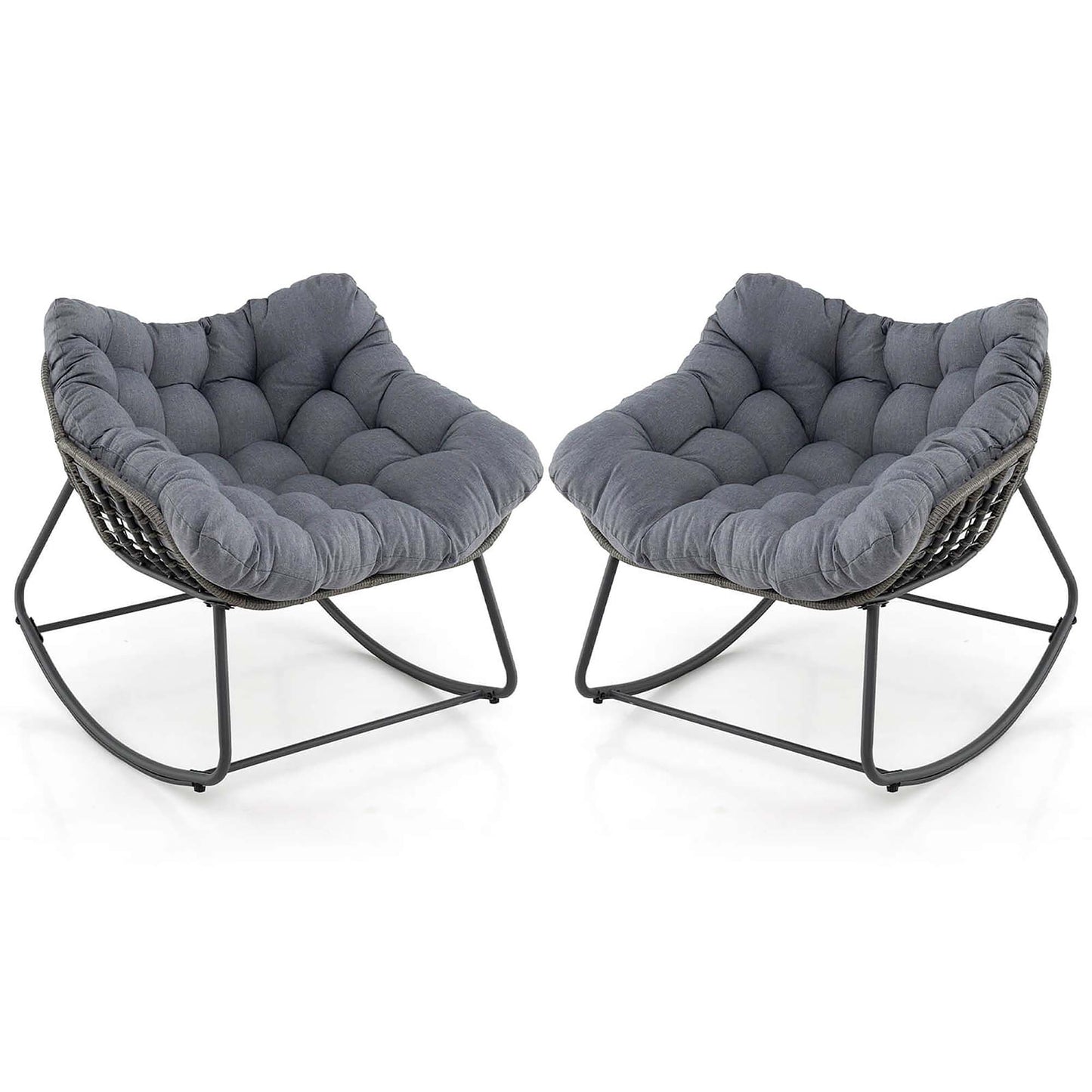 Costway Set of 2 Rattan Mix Gray Metal Frame Egg Chair with Gray Gray Cushioned Seat