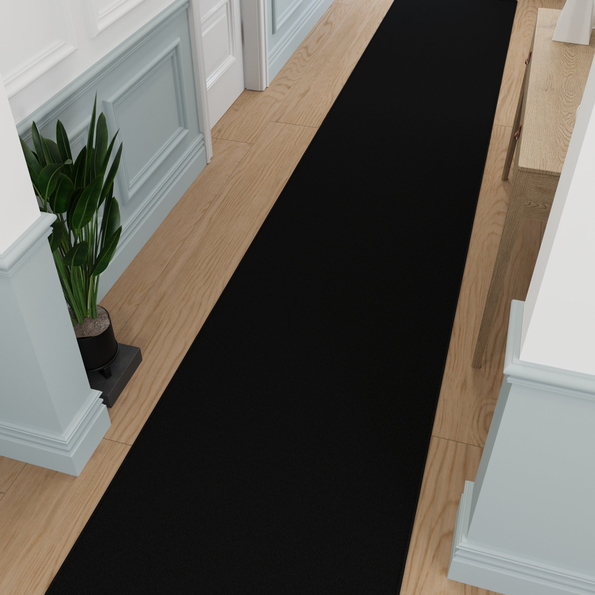 Ottomanson 2'7" x 53' Non-Slip Hallway Runner 3 x 53 (ft) Loomed Black Rectangular Indoor Solid Mid-Century Modern Pet Friendly Runner rug
