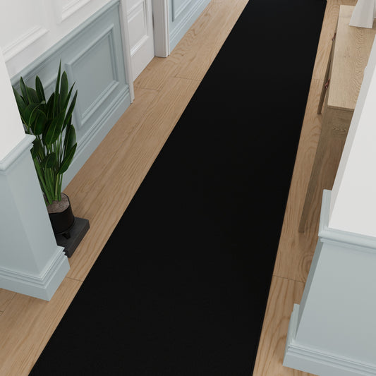 Ottomanson 2'7" x 53' Non-Slip Hallway Runner 3 x 53 (ft) Loomed Black Rectangular Indoor Solid Mid-Century Modern Pet Friendly Runner rug