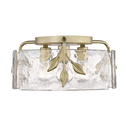 Golden Lighting Calla 3 - Light White Gold Gold Hammered Water Glass Steel Flush Mount Light