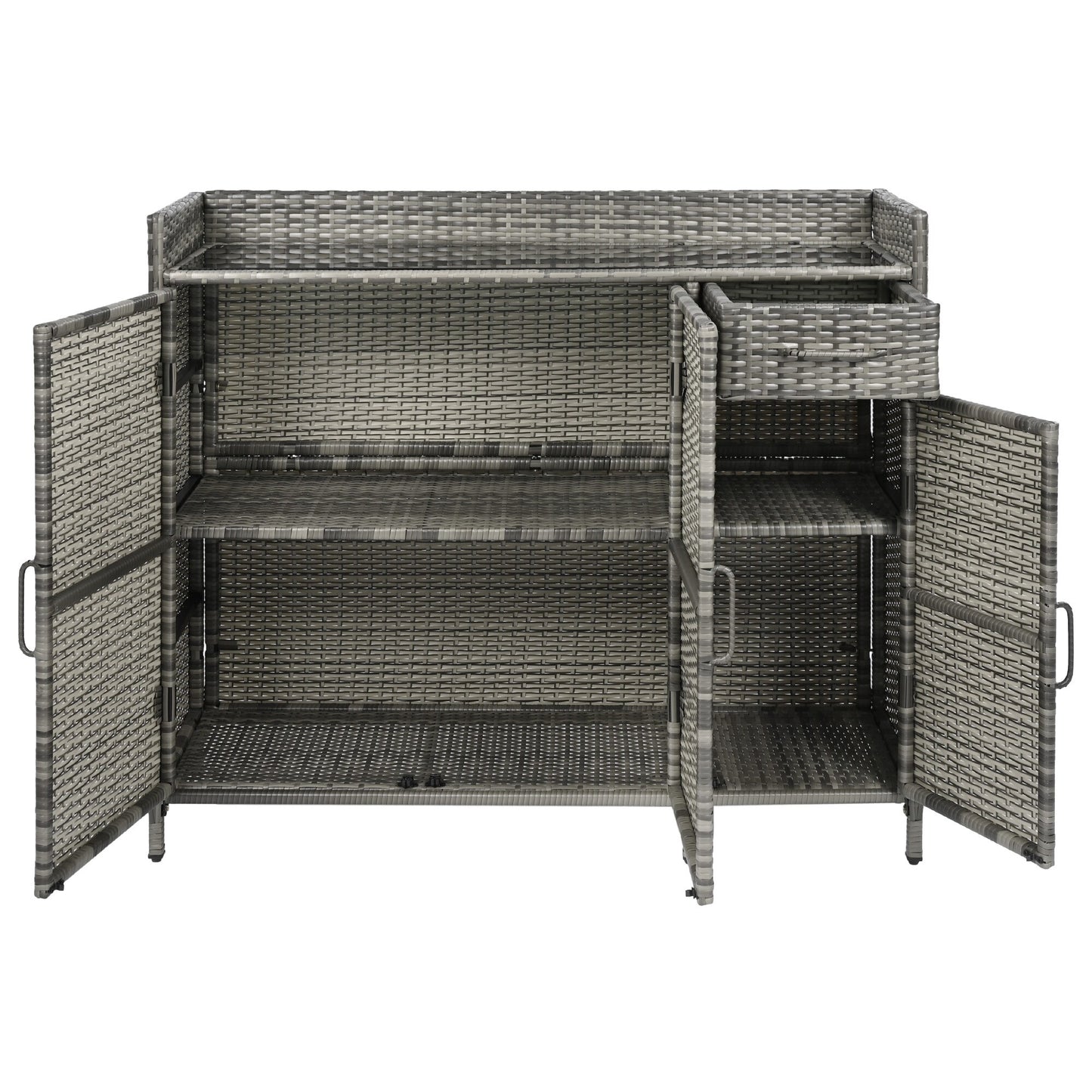 SINOFURN Gray Wicker Outdoor Serving Cart