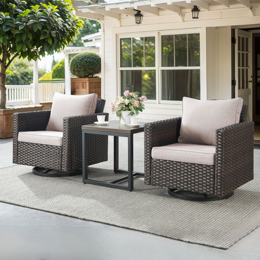 Jeehope PAnorama Series 3 -Piece Wicker Patio Conversation Set with Beige Cushions