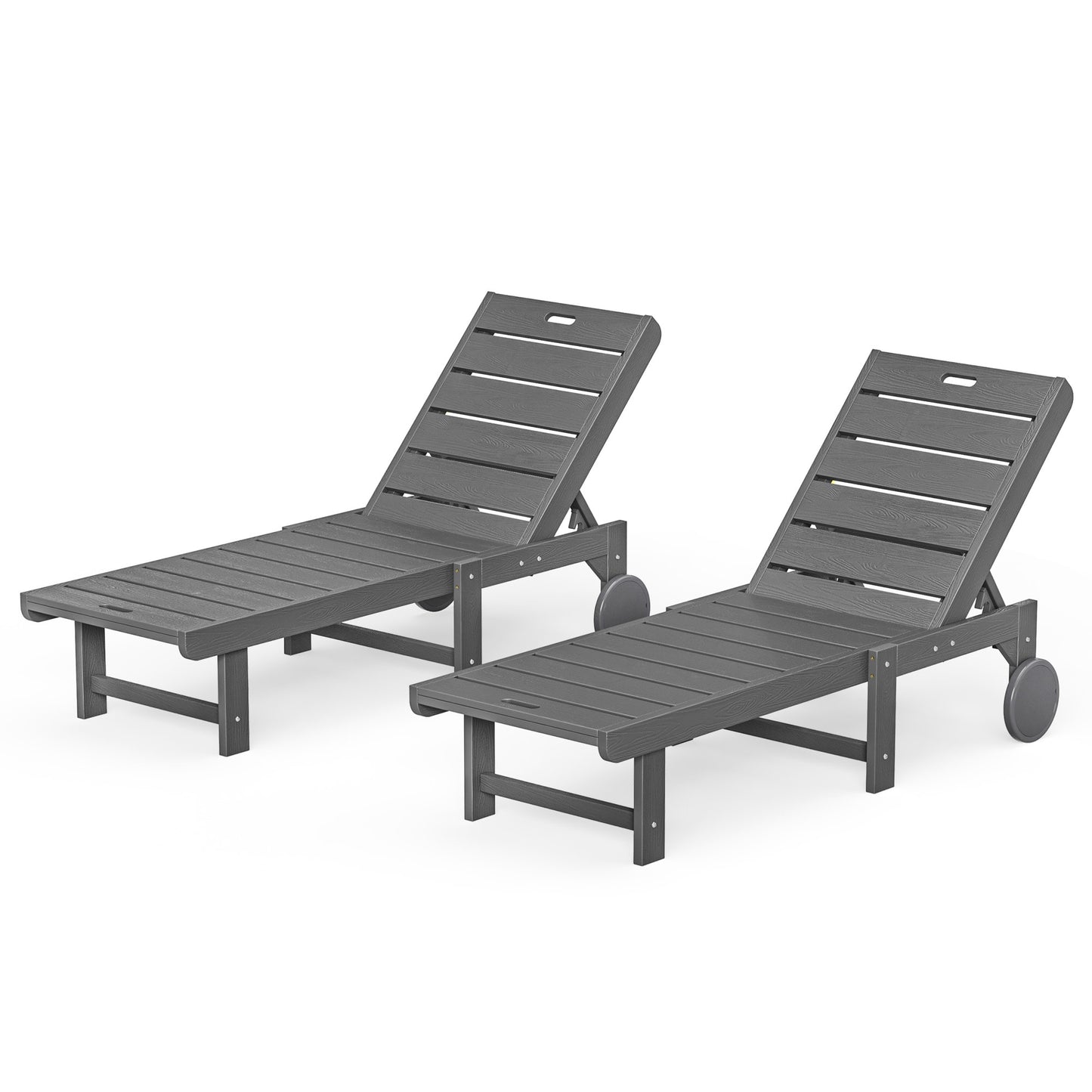 Yurevna Chaise lounge Set of 2 Dark Grey HDPE Frame Stationary Chaise Lounge Chair with Slat Seat