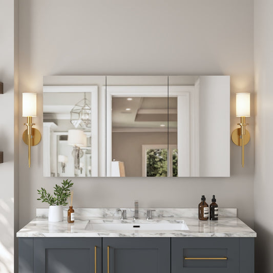 DeerValley 48.03-in x 25.98-in Surface Mount Silver Mirrored Rectangle Soft Close Medicine Cabinet