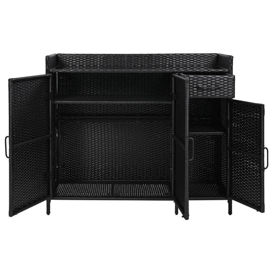 Bybafun Black Wicker Outdoor Serving Cart