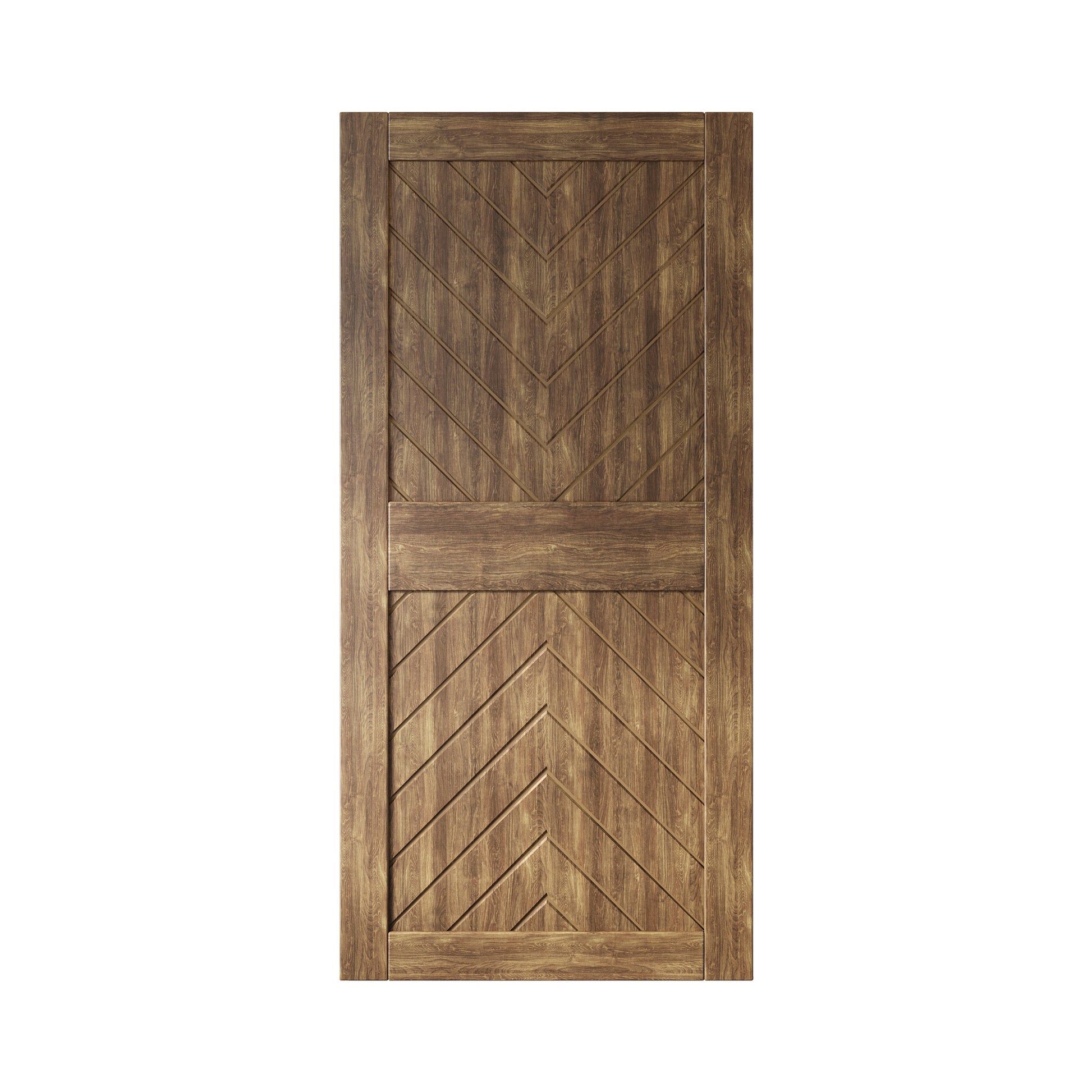 HOMACER 40-in x 84-in Dark Walnut Herringbone Pine Wood Solid core Single Barn Door (Hardware Not Included)