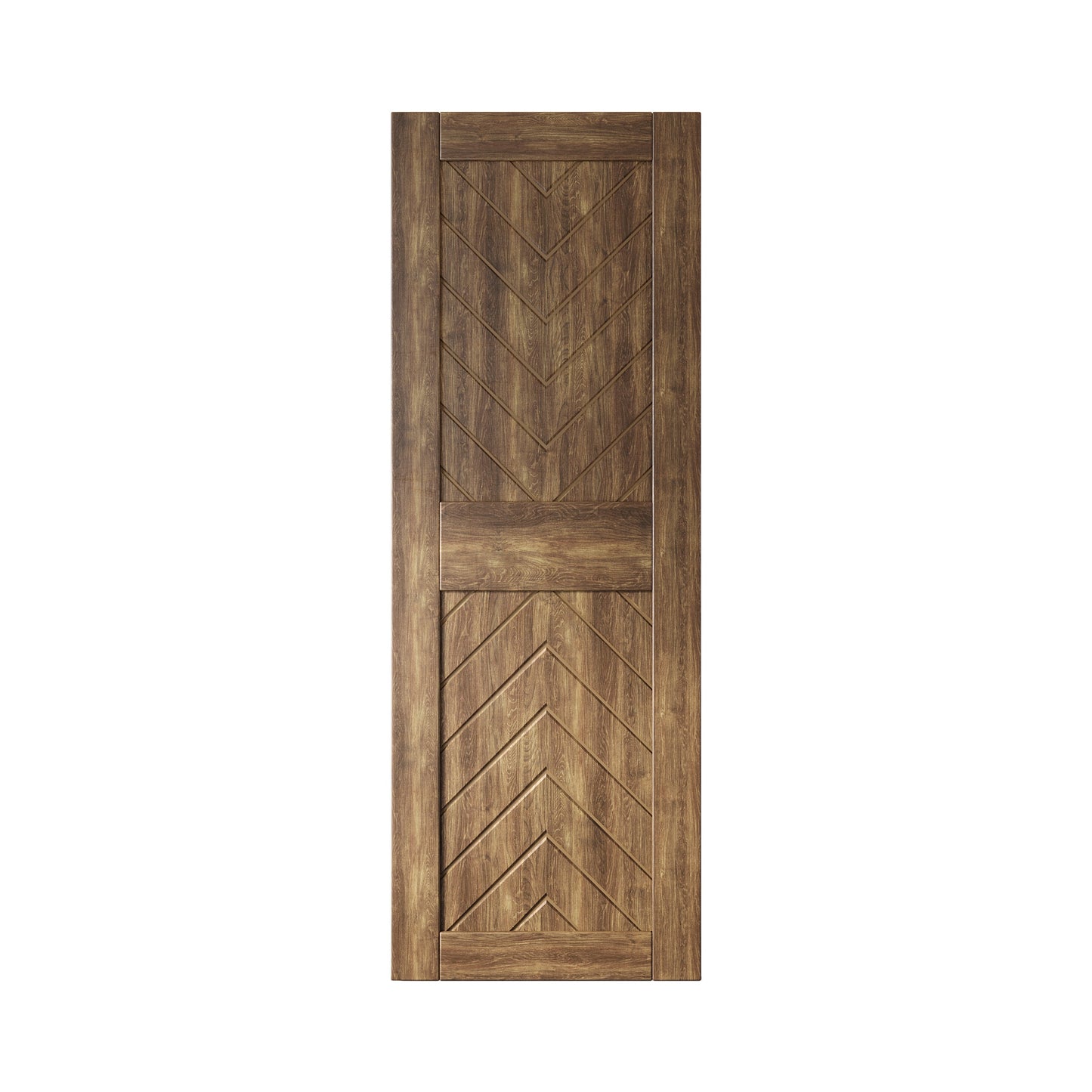 HOMACER 30-in x 84-in Dark Walnut Herringbone Pine Wood Solid core Single Barn Door (Hardware Not Included)