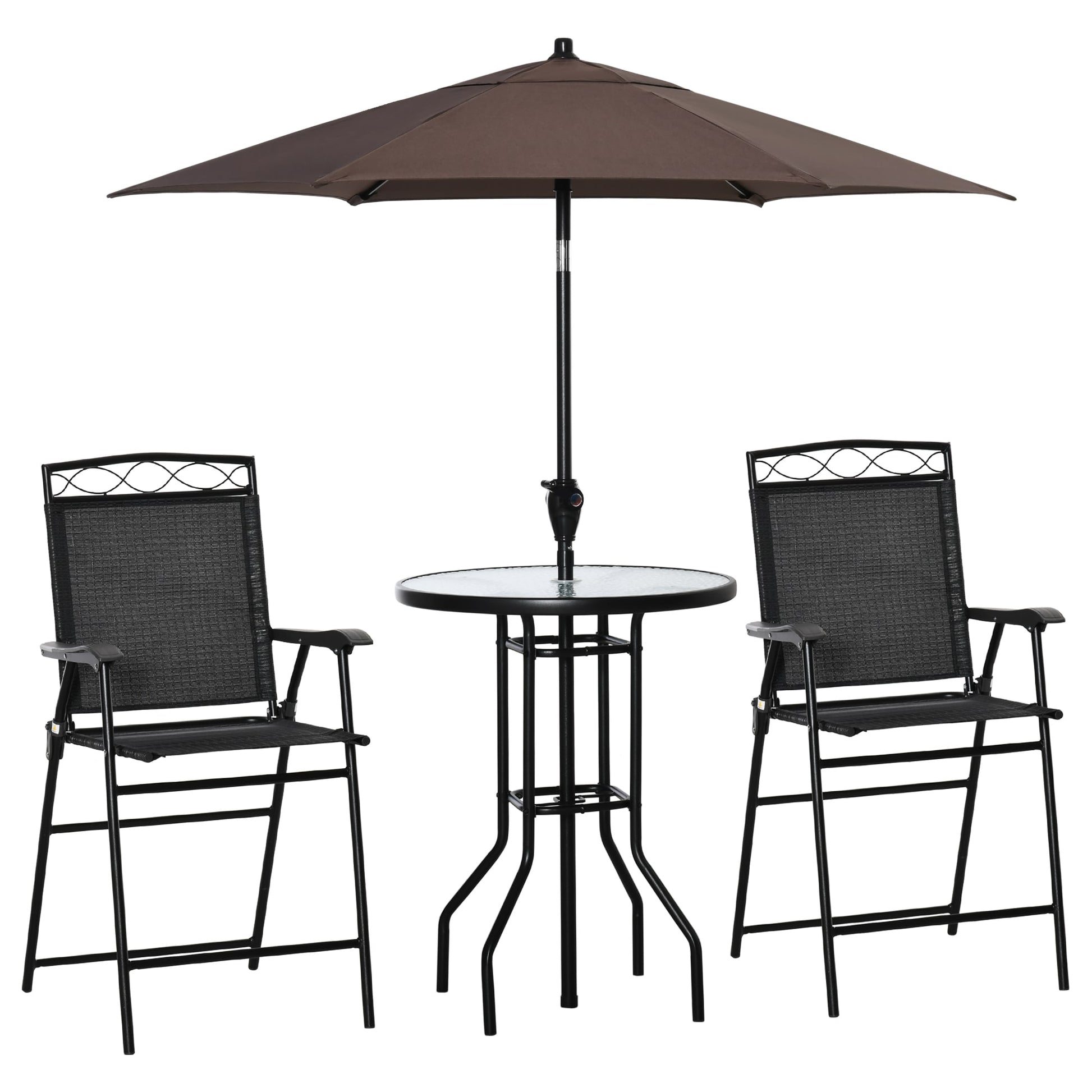 ToolCat 4 -Piece Gray Counter height Steel Round Table with 4 Gray Stackable Stationary Chairs and Umbrella Included