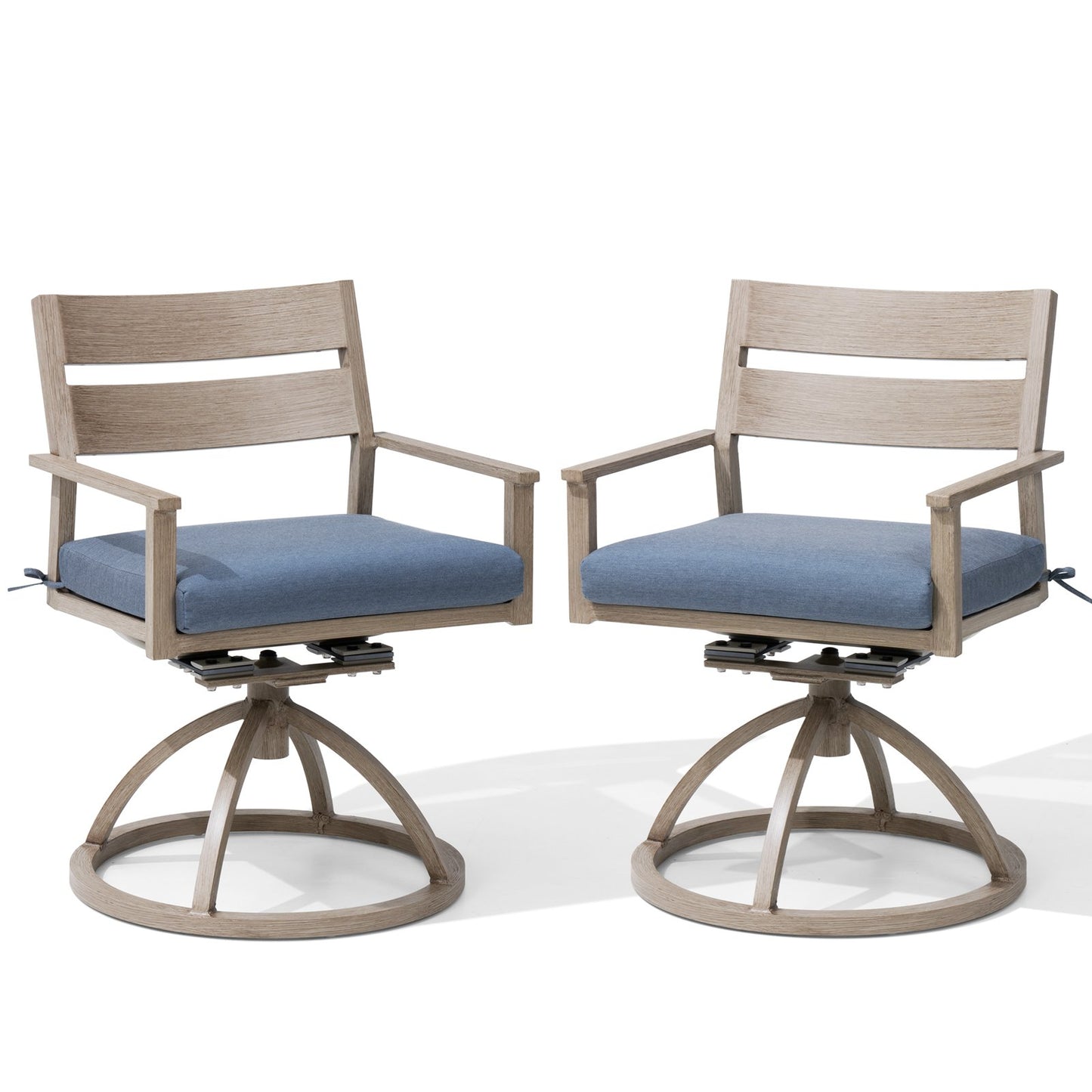 Crestlive Products Outdoor Patio Dining Rocking Chair With Sunbrella Cushions Set of 2 Light Brown Aluminum Frame Swivel Dining Chair with Tan Cushioned Seat