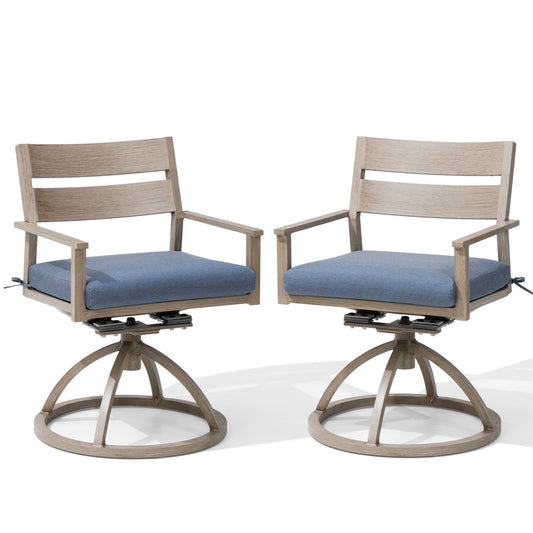 Crestlive Products Outdoor Patio Dining Rocking Chair With Sunbrella Cushions Set of 2 Light Brown Aluminum Frame Swivel Dining Chair with Tan Cushioned Seat