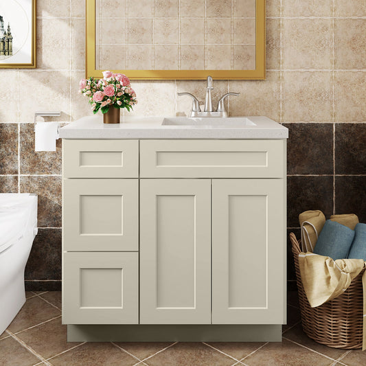 LOVMOR 36-in W x 24-in D x 34.5-in H in Antique White Plywood Ready to Assemble Floor Bathroom Vanity Base Cabinet without Top