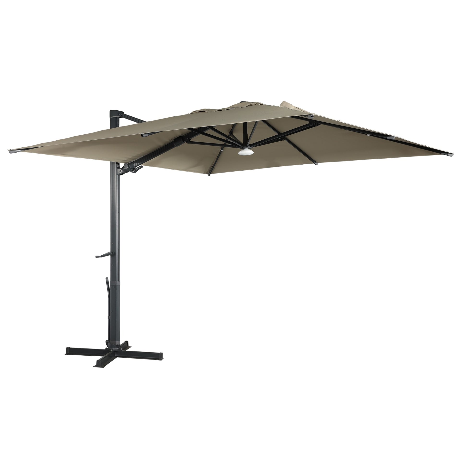 Clihome 10-ft Aluminum Tan Crank Cantilever Patio Umbrella with Lights