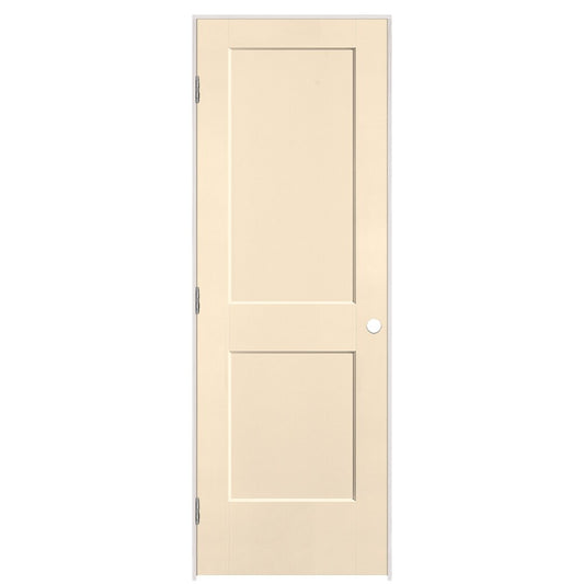 Masonite 28-in x 80-in Cream-n-Sugar Solid core 2-panel square Right hand Smooth Prefinished Molded composite Flat Jamb Single Prehung Interior Door