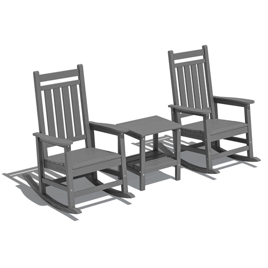 JEAREY HDPE High-back Patio Rocking Chair Set of 2 Gray HDPE Frame Rocking Chair with Slat Seat