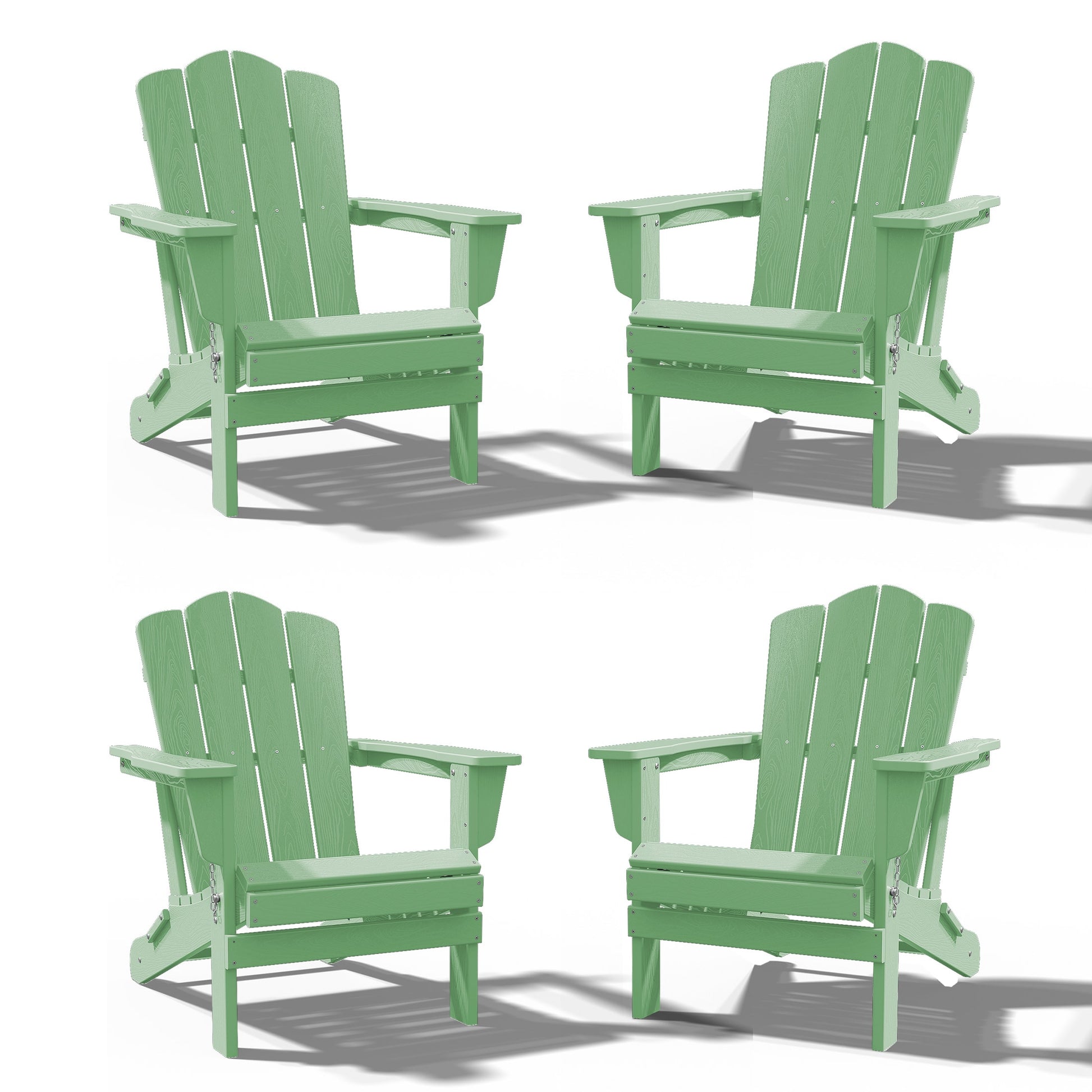 JEAREY HDPE Folding Adirondack Chair Set of 4 Set of 4 Stackable Light Green HDPE Frame Stationary Adirondack Chair with Slat Seat