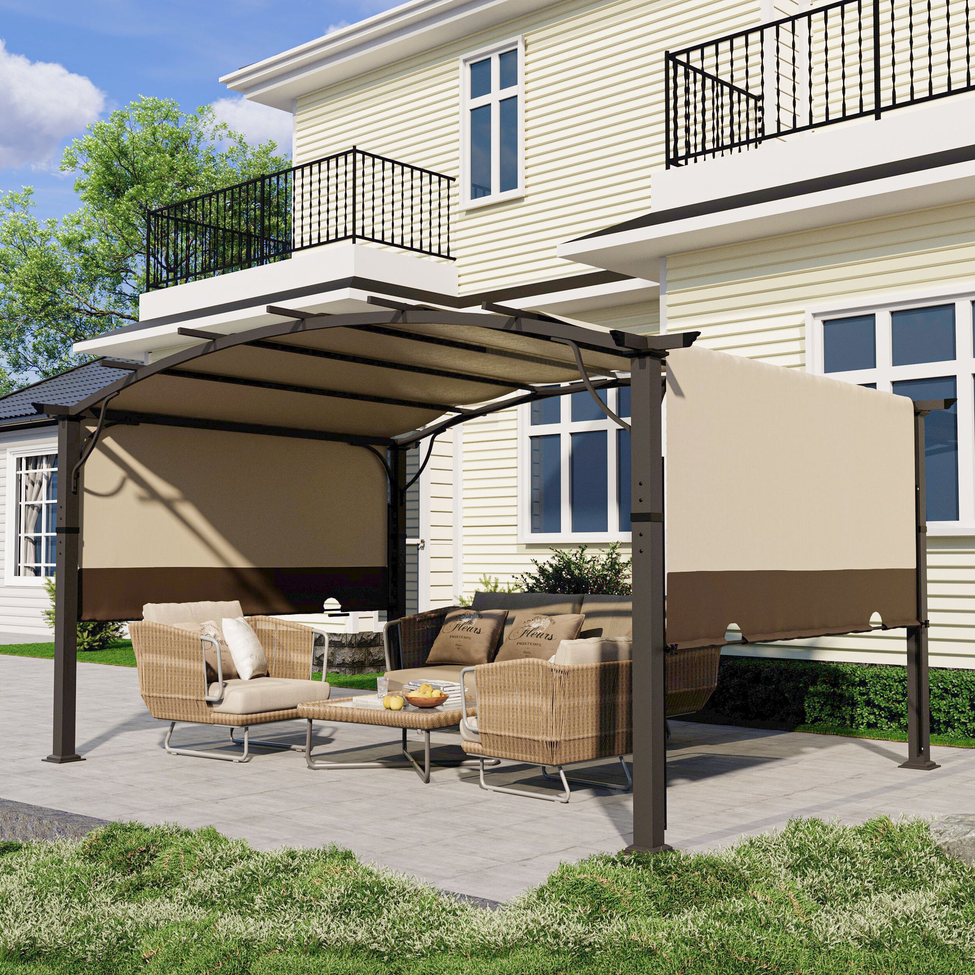  10-ft W x 13-ft L x 7-ft 8-in H Brown Metal Freestanding Pergola with Canopy